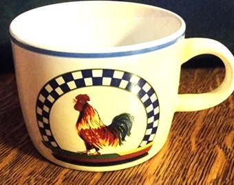 Vintage stengodsmugg tillverkad i Thailand med en tupp