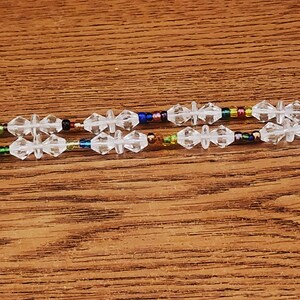 Vintage 7&quot; Red Blue & Clear Bead Double Strand Stretch Bracelet