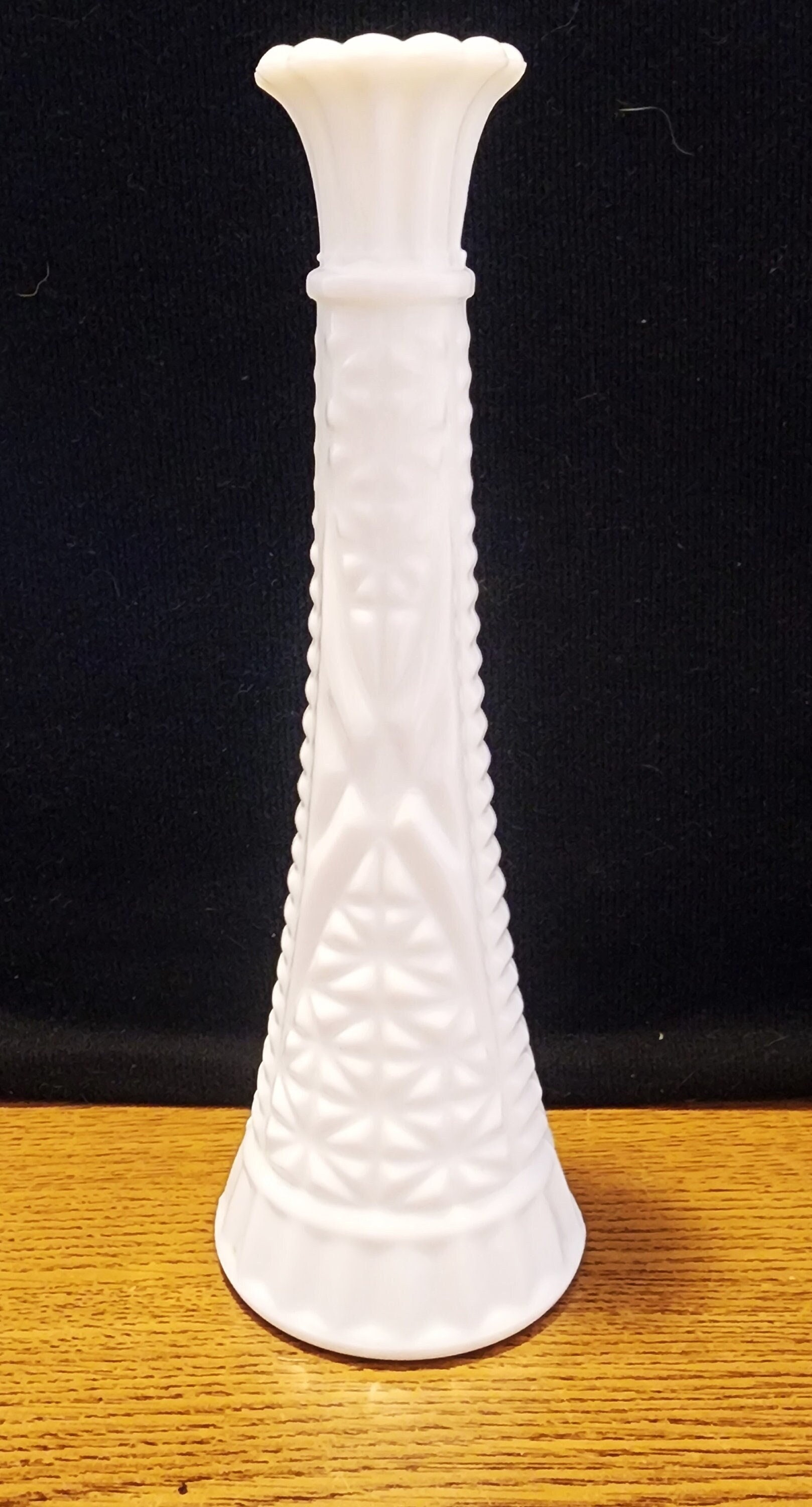 Vintage 9" Anchor Hocking Milk Glass Vase Star Pattern