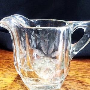Vintage Clear Glass Etched Creamer