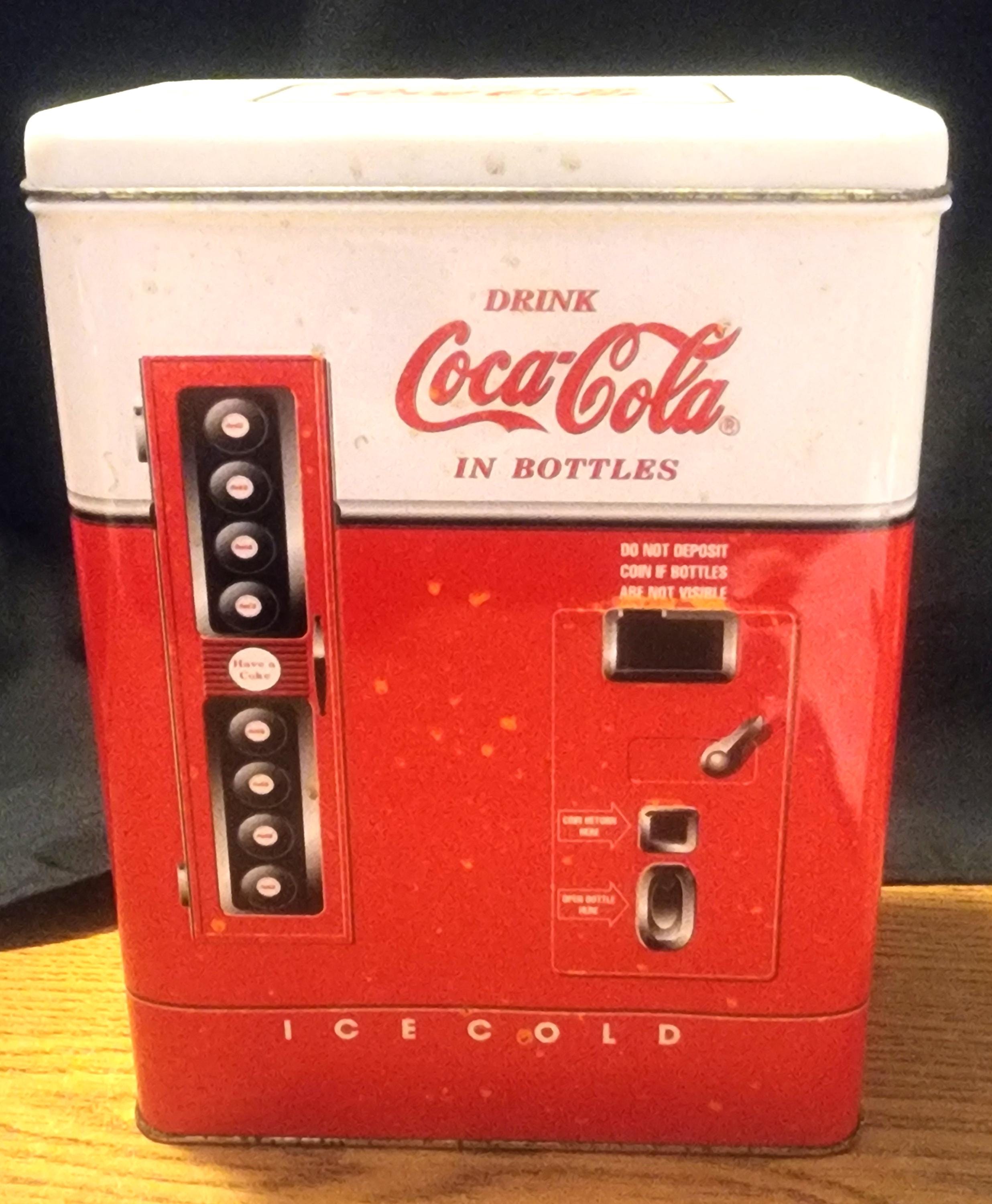 Vintage Coca Cola Tin Hinged Top Looks Like a Soda Machine 1990s