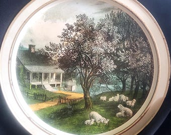 Vassoio vintage Currier & Ives American Homestead Spring