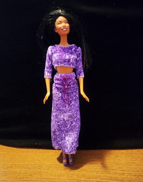 Vintage 1995 Barbie With Straight Black Hair in a Purple Outfit
