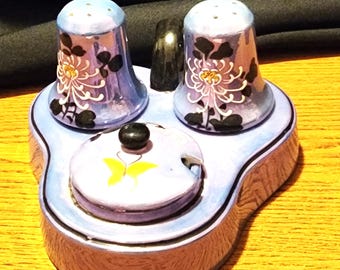 Vintage Japanische Art Deco Lusterware 3 Stück Salz & Pfeffer mit Zucker - Wunderschön!