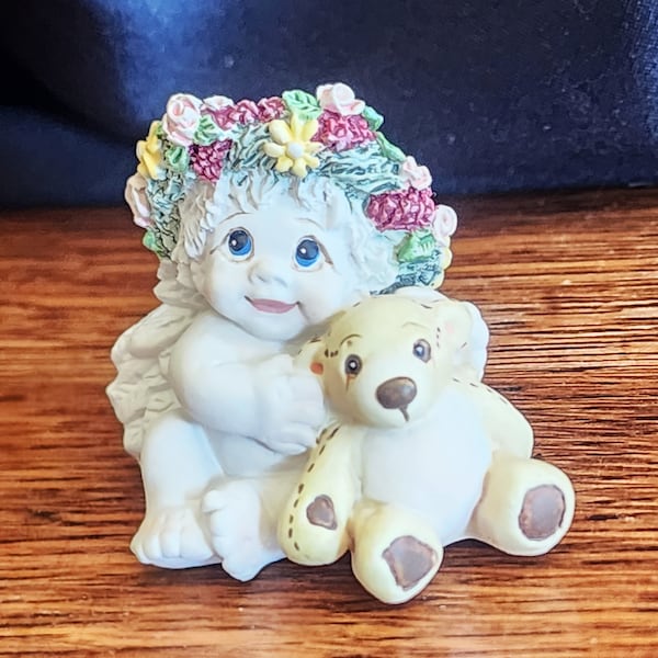 Vintage 1990's Dreamsicle Cherub with Teddy Bear -Adorable!