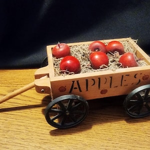 Vintage Steel Wheel Cart with Apples - So Cute 6" long