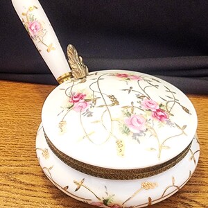 Vintage porseleinen bedwarmer met porseleinen handvat, goudfolie en messing fittingen Gewoon geweldig! afbeelding 2