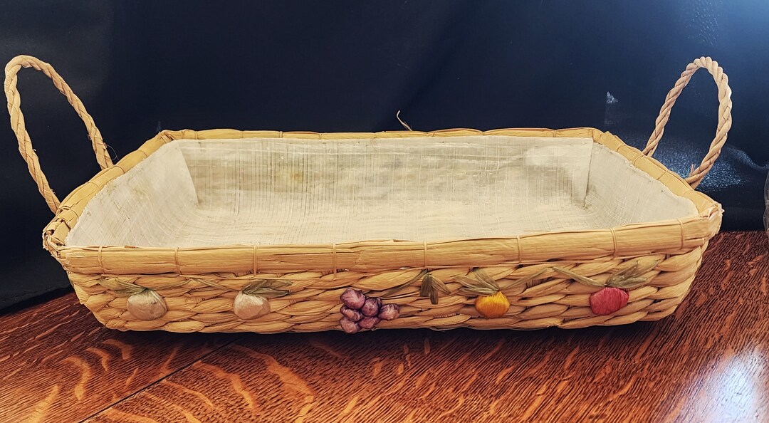 Vintage Woven Lined Baskets With Embroidered Flowers and Handles - Etsy