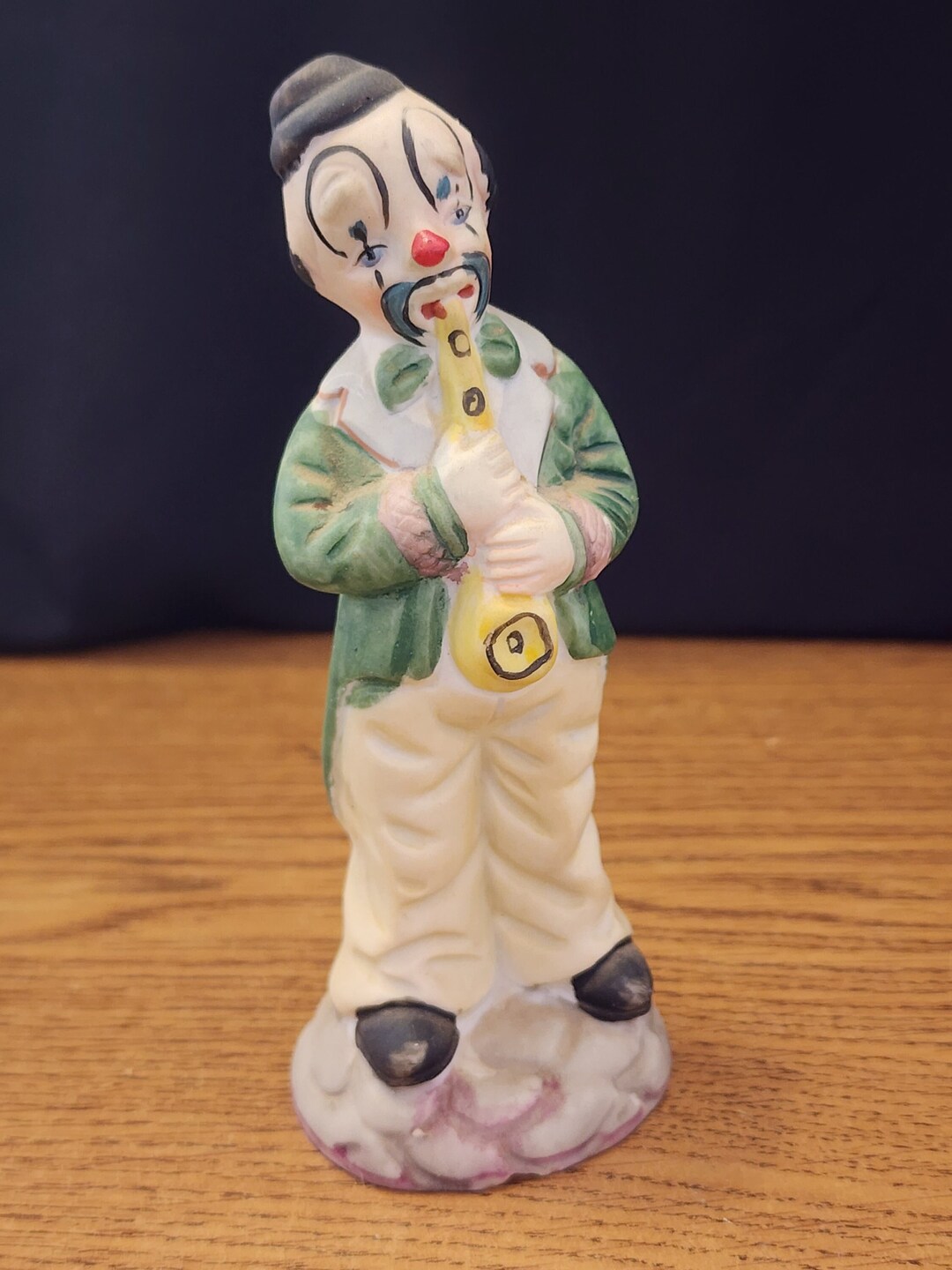 サックスを吹くピエロ油絵ヴィンテージ品