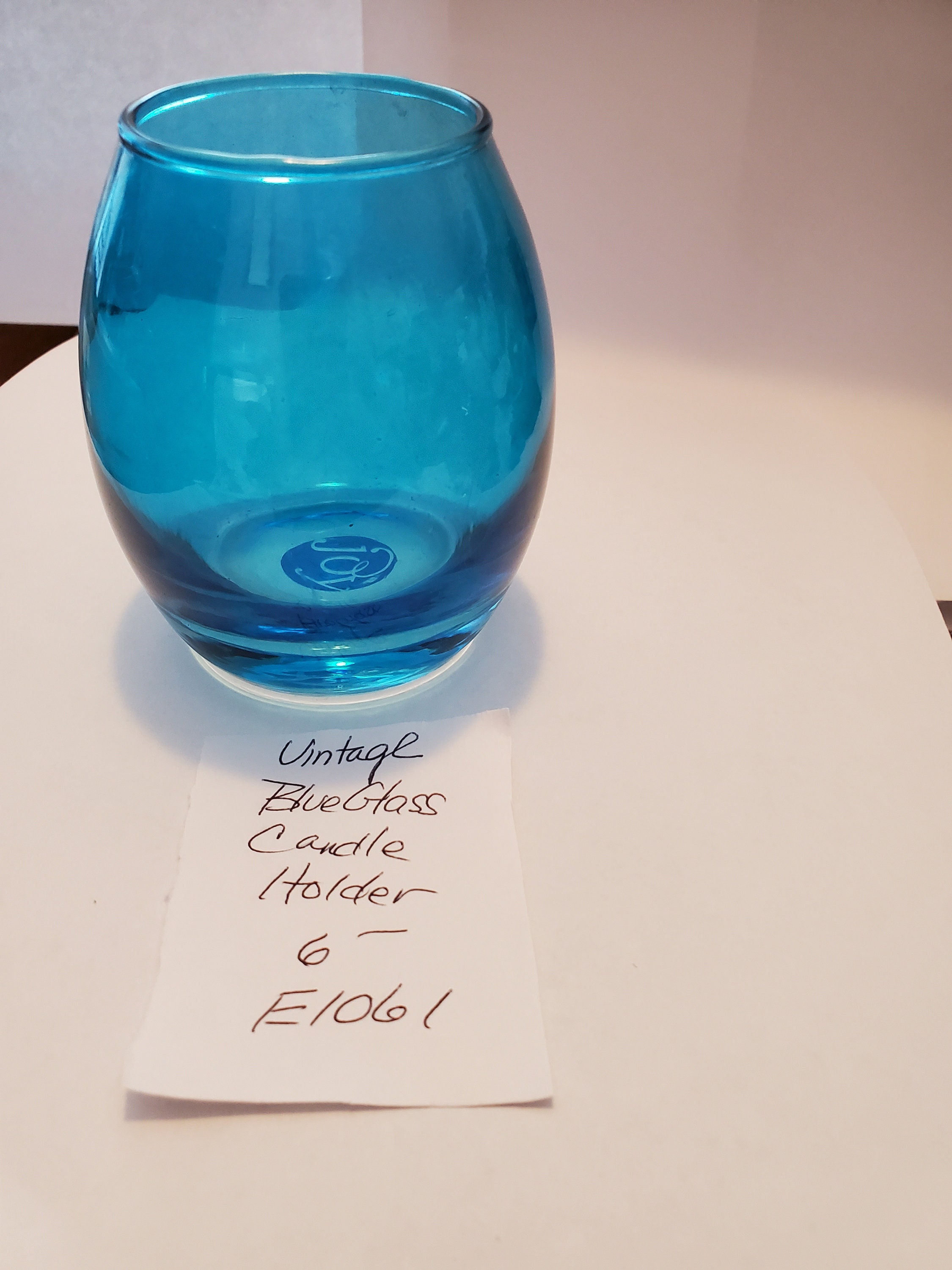 Vintage Blue Glass Candle Holder Etsy