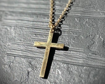 24ct Gold Handmade Classic Minimalist Cross Crucifix Pendant with Matching 22" Inch Necklace Rolo Chain & Presentation Gift Box