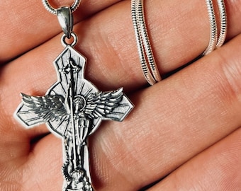 Sterling Silver Archangel Michael Pendant Necklace: Saint Michael Protect Us