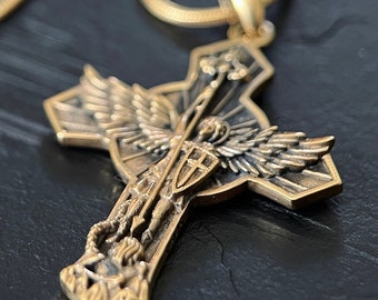 Archangel - 24ct Gold Handmade Saint Michael "Protect Us" Pendant & Matching Snake chain Necklace with Presentation Gift Box