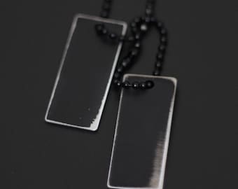 Minimalist Simple Matte Black Rustic Stainless Steel Rectangular Dog Tags Pendant with Matching Ball Chain Necklace / Distressed