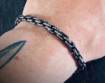 Oxidized Stainless Steel Rope Chain Bracelet: Chunky Blackened Silver, Mens Rustic Style