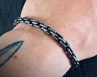 Oxidized Stainless Steel Rope Chain Bracelet: Chunky Blackened Silver, Mens Rustic Style