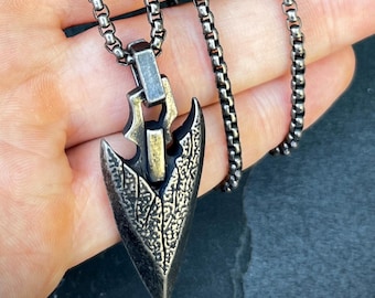Rustic Solid Stainless Steel Blackened Silver Arrowhead Pendant & 24" Inch Matching Necklace – Oxidised and Distressed