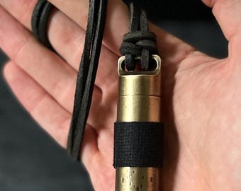 Rustic Brass Pill Vial Necklace: Distressed Capsule Stash Pendant, Leather Cord