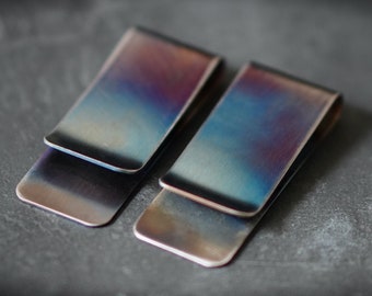 2- Pack of Handmade Custom Distressed Solid Brushed Rainbow Pearlescent Stainless Steel Silver Cash Money Clips / Wallet / EDC / Accessories