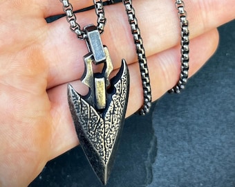 Rustic Solid Stainless Steel Blackened Silver Arrowhead Pendant & 24" Inch Matching Necklace – Oxidised and Distressed