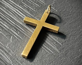 Classic 24ct Gold Handmade Simple Minimalist Plain Cross Crucifix Pendant with Presentation Gift Box