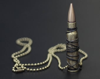 Mens Battle Damaged & Distressed 7.62 Deactivated Brushed Brass Rifle Bullet Pendant with Matching Ball Chain Necklace / Accessory / Rustic