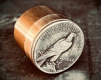 Handmade Silver Peace Dollar Bald Eagle Hobo Coin Vintage Brass Pill Bottle Stash Capsule Container / Survival EDC / Medicine / Snuff Box