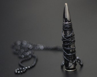 Heavily Distressed Deactivated Matte Black & Silver Cord Wrapped Rifle Bullet Pendant with Matching Necklace / Rustic / Unique / Accessories