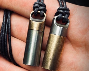 Two-Tone Brass & Stainless Steel Keepsake Necklace: Matching Pair of Stash Capsule Pendants / Couples / Friends