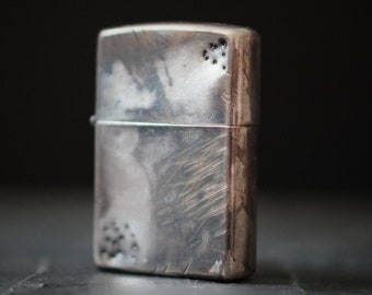 Heavily Distressed Vintage Chrome Battle Damaged & Oxidised Style Worn Silver Metal Lighter with Unique Patina / EDC / Everyday Carry / SOS