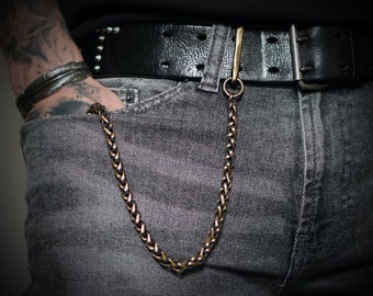 Distressed Oxidised Solid Brass Belt Loop Fish Hook Wallet Chain Accessory / EDC / Everyday Carry / Mens / Unisex / Key Holder / Keychain
