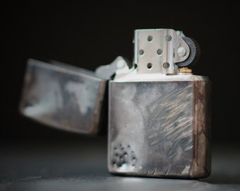 Customised Distressed Battle Worn Chrome Plated Vintage Style Zippo Lighter with Oxidized Finish