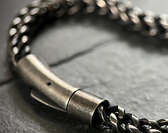 Chunky Blackened Oxidized Silver Stainless Steel Foxtail Chain Bracelet