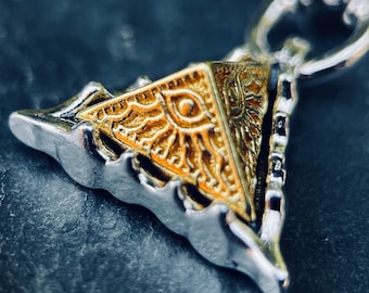 Egyptian Eye of Horus Golden Copper Pyramid and Silver Plated Pendant with Matching Necklace