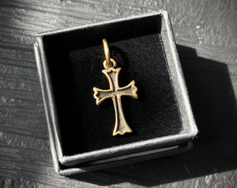 24ct Gold Handmade Classic Minimalist Dainty Small Cross Crucifix Pendant with Presentation Gift Box