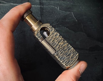 Vintage Style Battle Worn Solid Distressed Brass Heavy Metal Trench Art War Lighter with Textured & Hammered Surface / EDC / Collectors