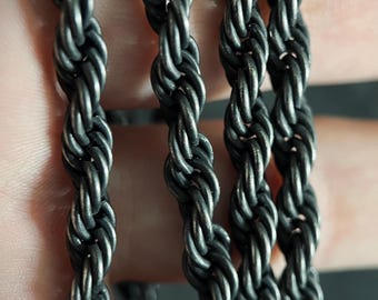 Rustic Chunky Black Stainless Steel Twisted Rope Chain Necklace - Mens Minimalist Style - 24" Inches