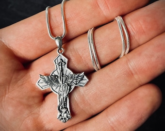 Archangel - 925 Solid Sterling Silver Handmade Saint Michael "Protect Us" Pendant & Necklace with Presentation Gift Box