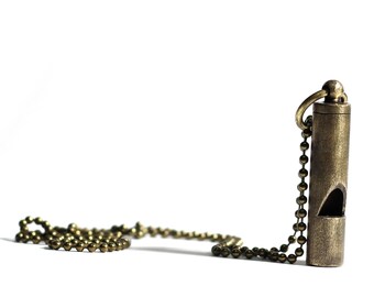 Vintage Distressed Rustic Brass Whistle Pendant Necklace / EDC / Everyday Carry/ Survival / Dog Whistle / Bird Whistle / Emergency