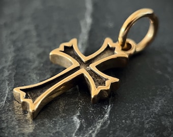 24ct Gold Handmade Classic Minimalist Dainty Small Cross Crucifix Pendant with Presentation Gift Box