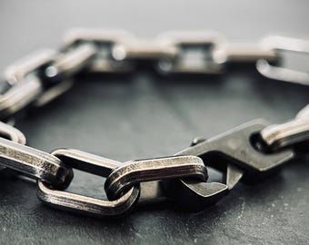 Rustic Oxidised Stainless Steel Matte Blackened Silver Thick Chunky Heavy Cable Link Chain Bracelet
