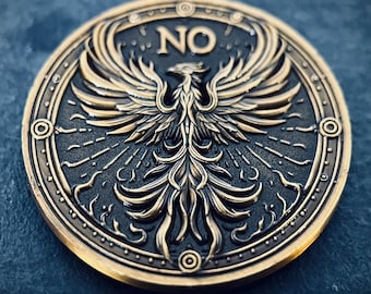 Lucky Ornate Yes or No Rising Phoenix Double Sided Decision Coin | Accessory | Anxiety Relief | Fidget | Everyday Carry | Spirituality