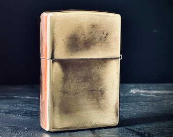 Brushed Brass Battle Distressed Oxidised Vintage Aged Style Worn Gold Metal Petrol Lighter / EDC / Everyday Carry / Outdoor / Survival