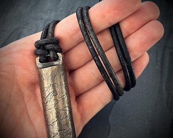 Large Rustic Brass Pill Vial Necklace: Distressed Capsule Stash Pendant with Leather Cord