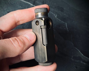 Blackened & Distressed Vintage Style Solid Matte Brushed Brass Heavy Metal Trench Art War Lighter / EDC / Everyday Carry / Survival Gear