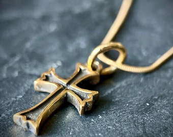 24ct Gold Handmade Small Crucifix Cross Pendant & Matching Necklace with Presentation Gift Box