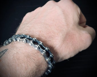 Handmade Minimalist Distressed 925 Solid Sterling Silver 1cm Thick Minimalist Classic Bike Chain Bracelet - Multiple Sizes