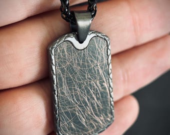 Distressed Gunmetal & Copper Distressed Dog Tag Pendant - Stainless Steel Necklace