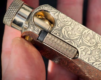 Ornate Engraved Limited Edition Heavy Duty Retro Vintage Style Smooth Solid Brass Gold Lighter