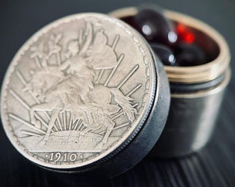 Handmade Silver Peace Knight Peso Caballito Dollar Hobo Coin Brass Pill Bottle Stash Capsule Container / Pot / EDC / Medicine / Snuff Box